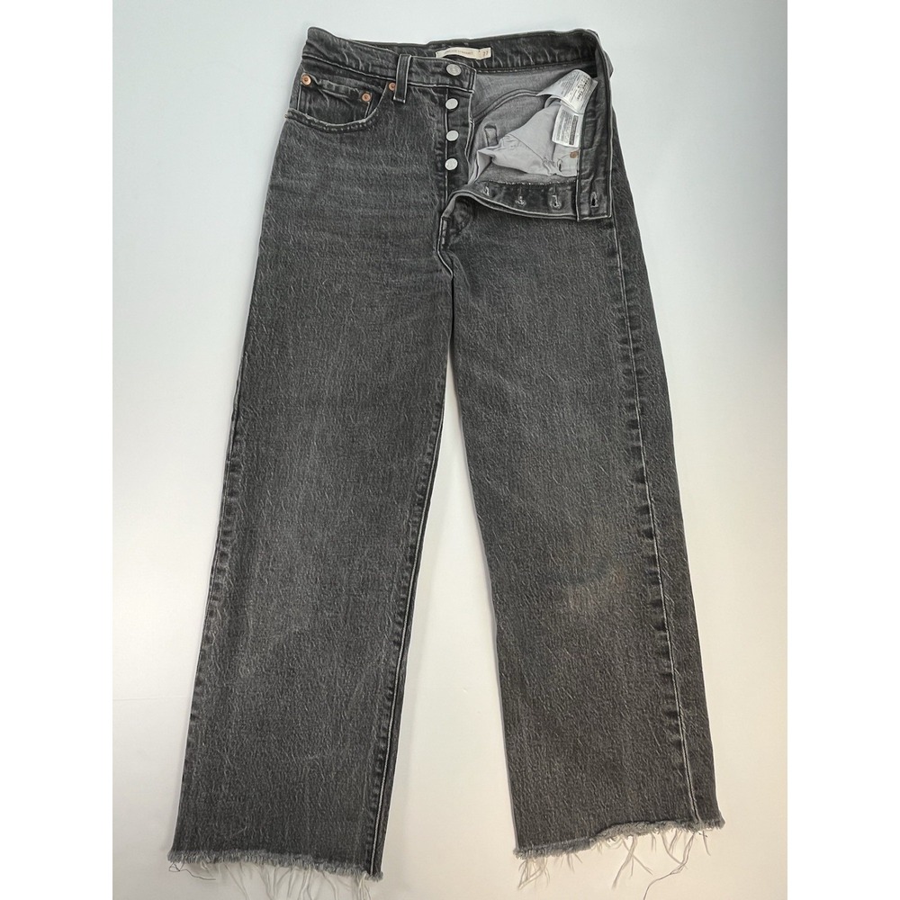 Levis Ribcage Straight Jeans Womens 27 Black Denim Button Fly High Rise Premium
